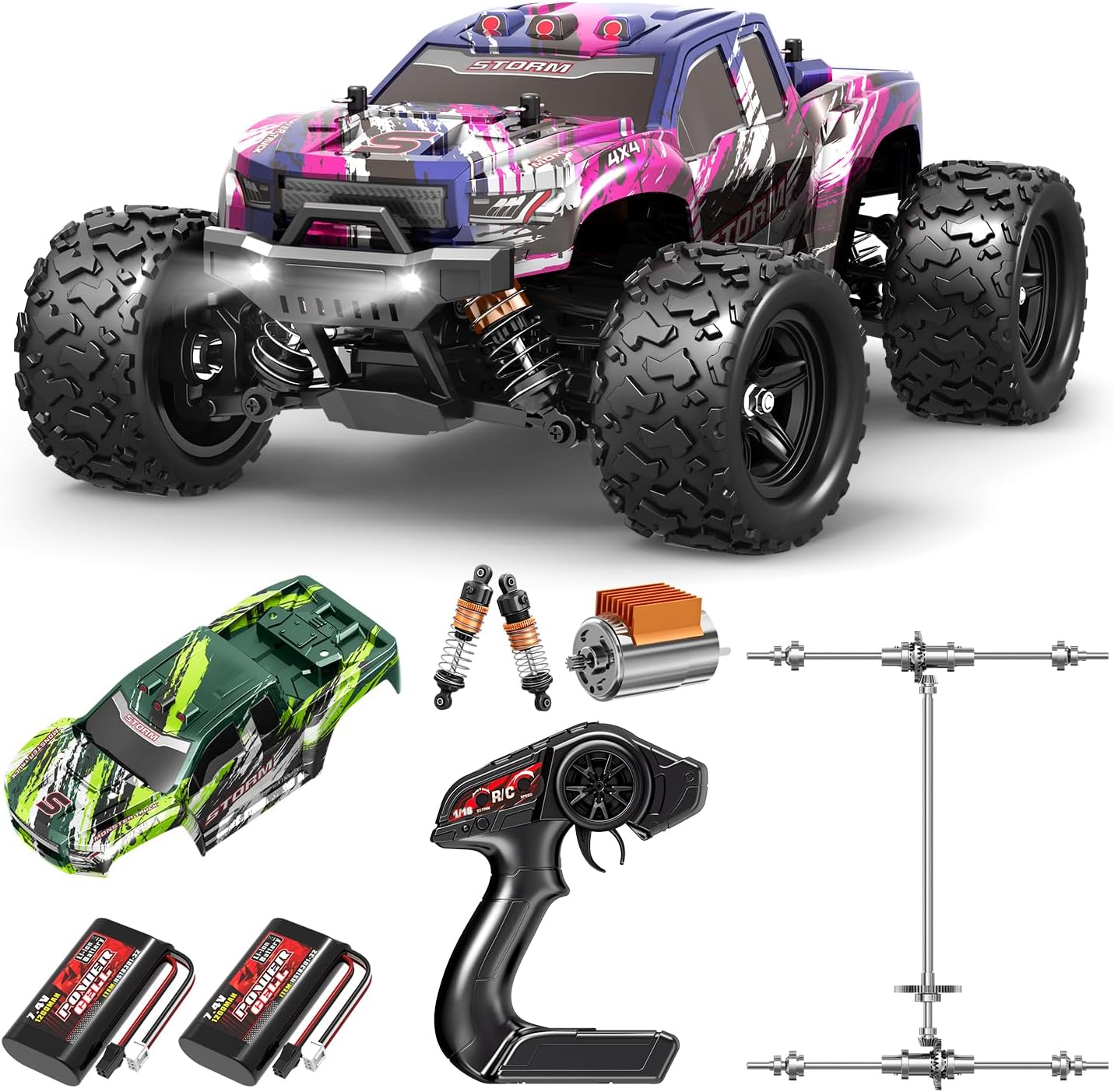 Rc Cars 1:18 All Terrain RC Car for Adults & Boys (18305), 4WD Off-Road RC Truck High Speed Fast 40+ KPH, 4X4 Waterproof Remote Control Car with 2 Rechargeable Batteries