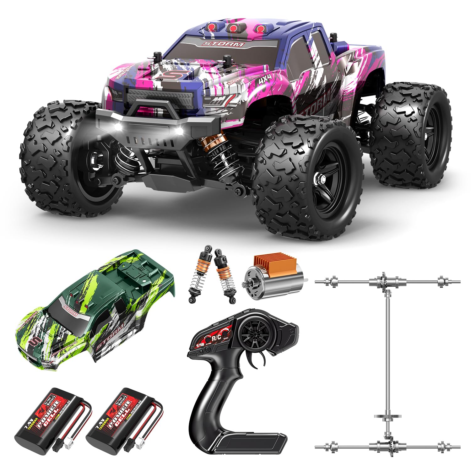 Rc Cars 1:18 All Terrain RC Car for Adults & Boys (HS18305), 4WD Off-Road RC Truck High Speed Fast 40+ KPH, 4X4 Waterproof Remote Control Car with 2 Rechargeable Batteries
