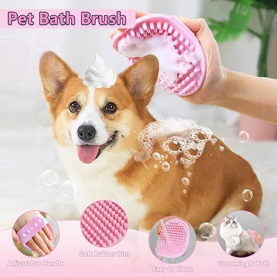 Dog Brush Grooming Kit 6PCS Dog Brush for Shedding-Dogs Brushes for Grooming, Dematting Comb for Dogs, Nail Clipper with Nail File, Flea Comb, Cat Bath Brush-Pink