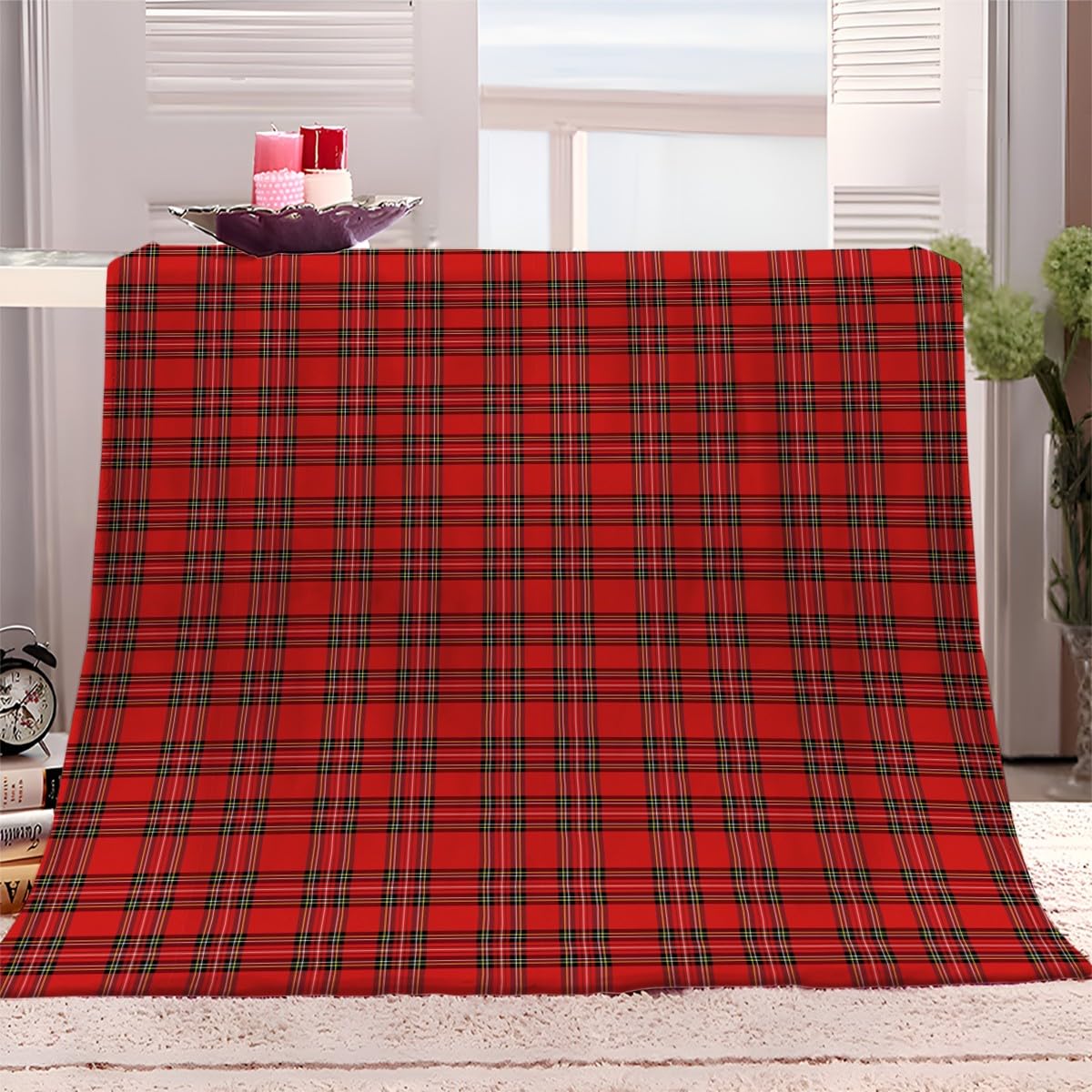 Coperta Plaid in Flanella di Pile Motivo scozzese rosso 180x200 cm Super Morbida e Calda Coperta in Microfibra Letto Matrimoniale Singolo, Coperte per Bambina Bambino Regalo