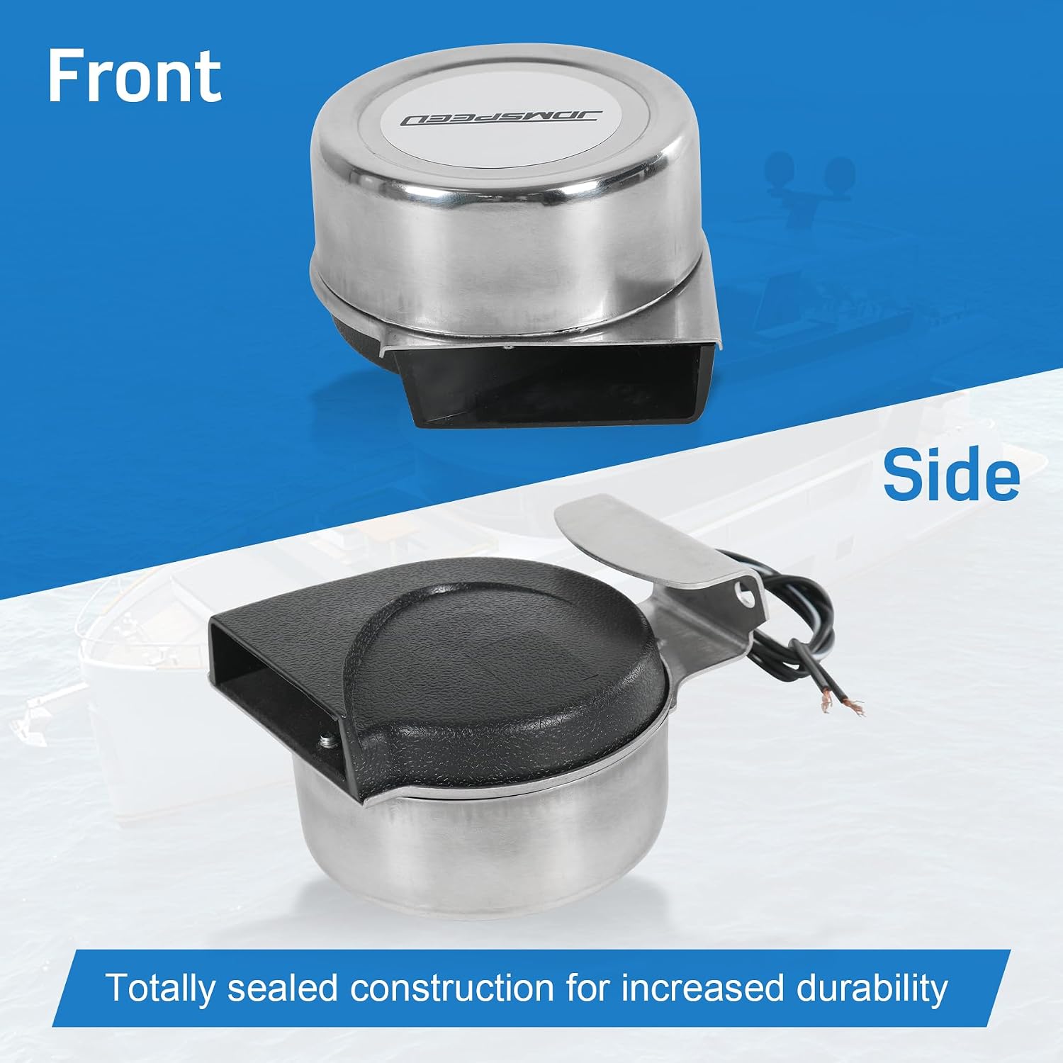 12V Marine Boat Horn Mini Compact Electric Horn with Base Bracket (Single) | Boat Safety Horns Marine Horn for Boat 12v pontoon boat horn Loud Safety Signal boat horn Deck Mount for Sailboats Yacht etc