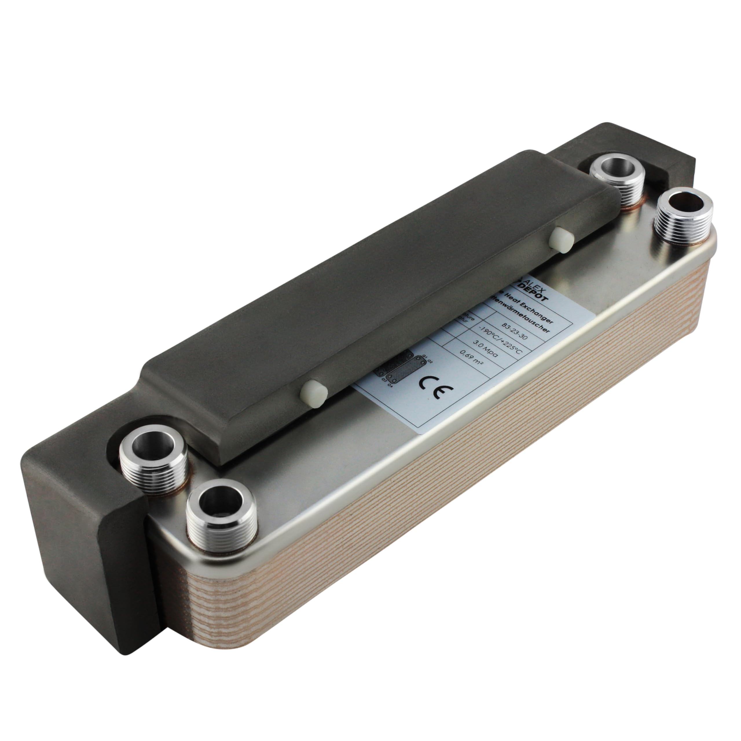 Intercambiador de calor de placas de acero inoxidable B3-23-30 con aislamiento – 4 conectores de 3/4 pulgadas, máx. 135 kW para calefacción, energía solar, bomba de calor