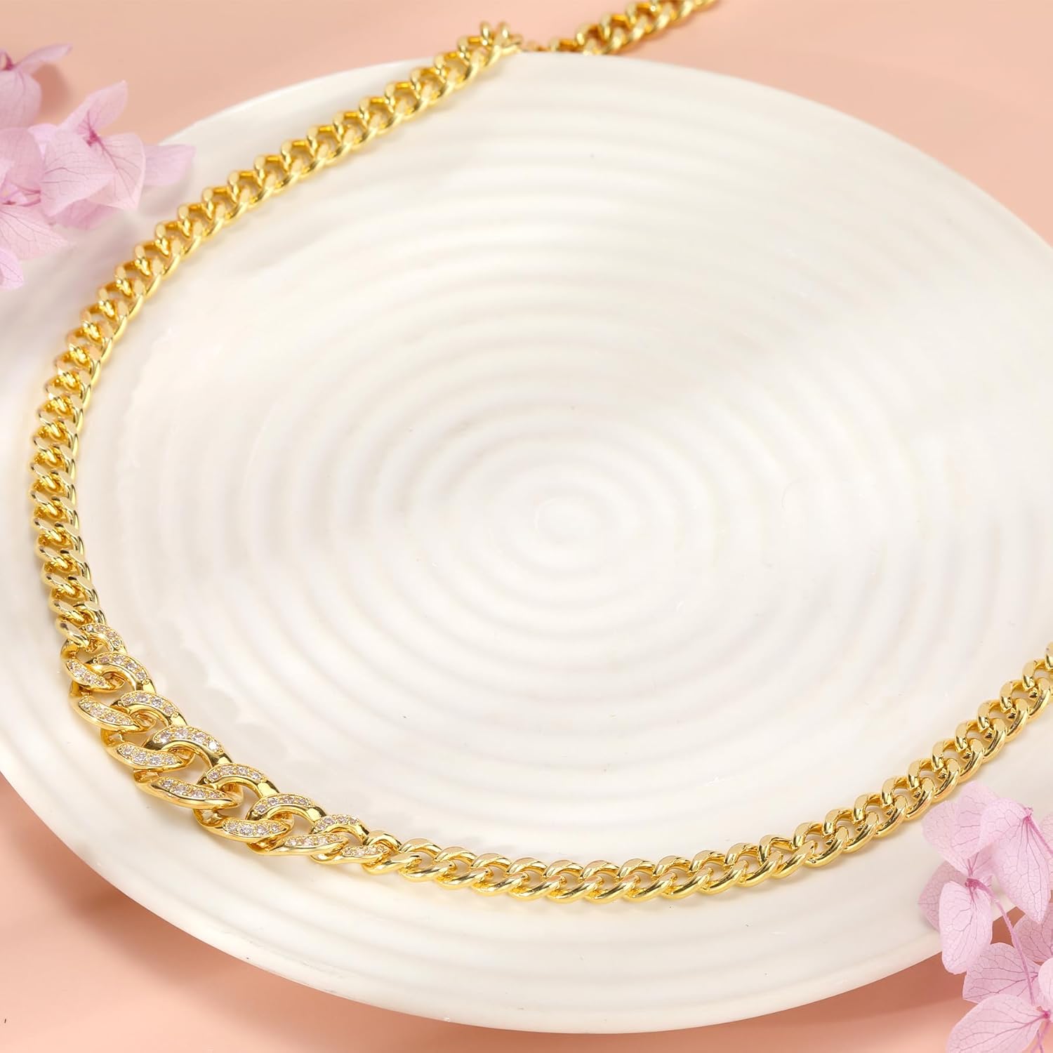 Gold Chunky Choker Necklace for Women 14K Gold Plated Butterfly Bow Pendant Necklace with Cubic Zirconia Ribbon Bow Knot Charm Cuban Chain Necklaces Adjustable Trendy Party Jewelry Gift for Women - Image 5