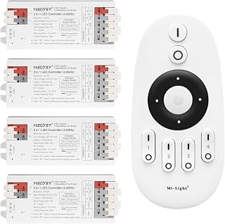 LIGHTEU®, Milight Miboxer 2 in 1 LED Controller (2,4 GHz), einfarbiger und zweiweißer LED Streifen Controller DC12V/24V, PWM-Hoch-/Niederfrequenz, unterstützt Push-Dim, 4x E2-RF + FUT007
