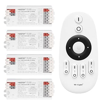 LIGHTEU , Milight Miboxer 2 in 1 LED Controller 2.4GHz single color and dual white LED strip controller DC12V/24V, PWM high/low Frequency, Support Push dim, 4x E2-RF + FUT007