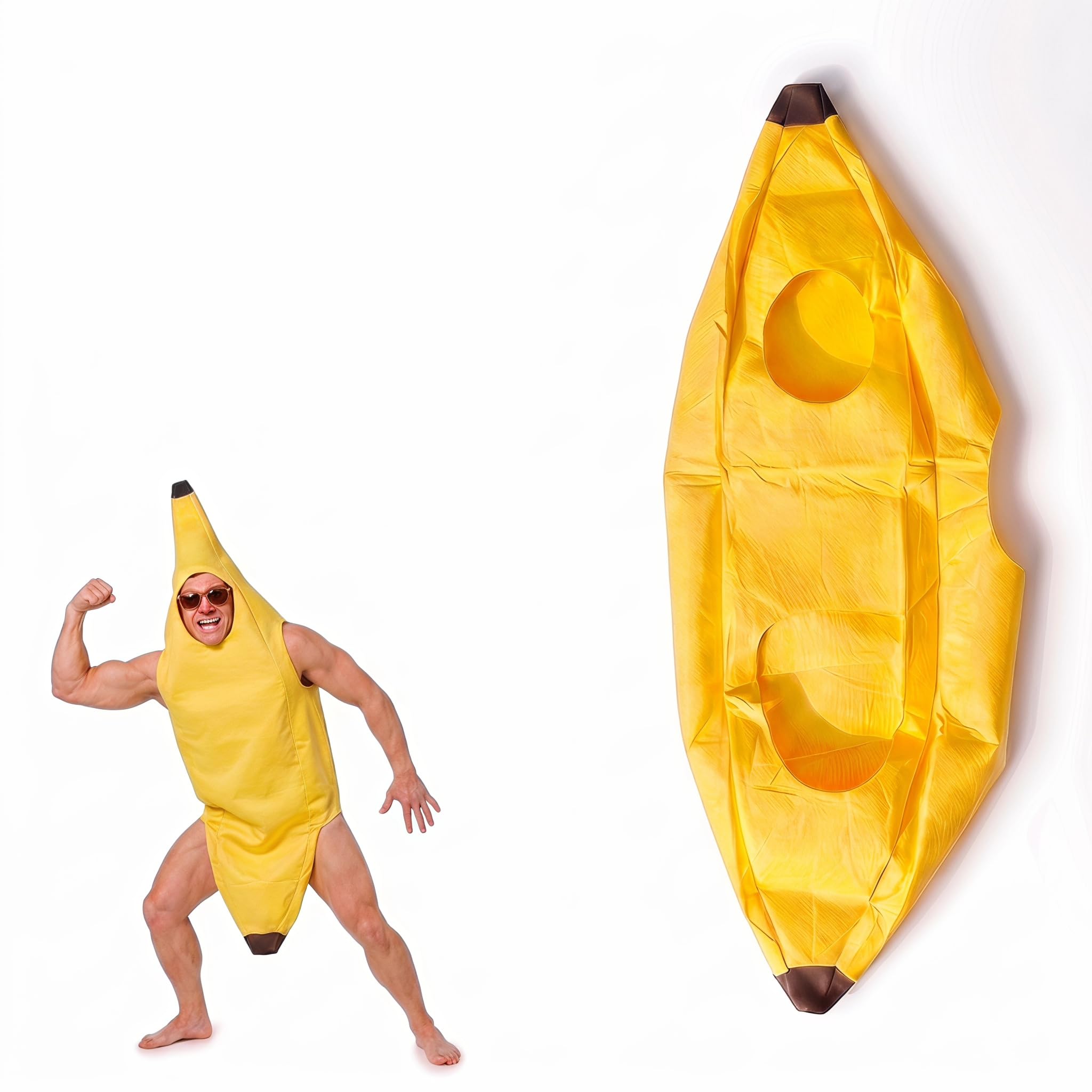 PCIQUTE Adult Banana Costume, Lightweight Fancy Dress Jumpsuit, One Size Unisex Fruit Outfit (148cm L x 65cm W) for Halloween, Stag Dos, Hen Nights & Theme Parties ﻿