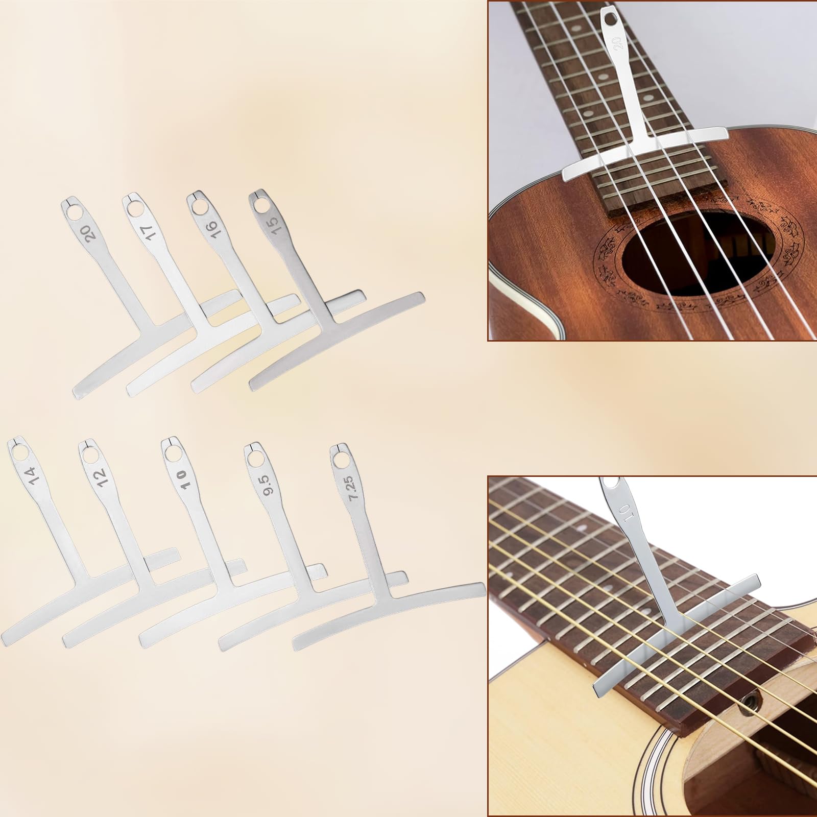 Gitarren Werkzeug Set Messwerkzeug für Die Gitarre Gitarren Tool Set Enthält Kunststofflineal Silbernen Pads Spaltlehre Roten Wetzstein Feile Und 9 T Winkel Geeignet für Bass Banjo Usw