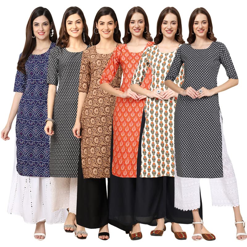 Pinkmint Women's Crepe Digital Print Straight Kurta [Pack Of 6](Mv-375-377-379-354-352-349-M)