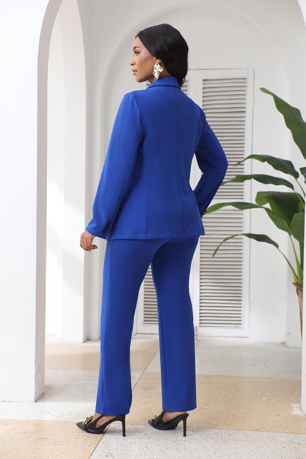 Ophestin Women 2 Piece Pant Suits Set Long Sleeve Striped Color Jackets Blazer Business Casual Dressy Work Office Outfits - Image 5