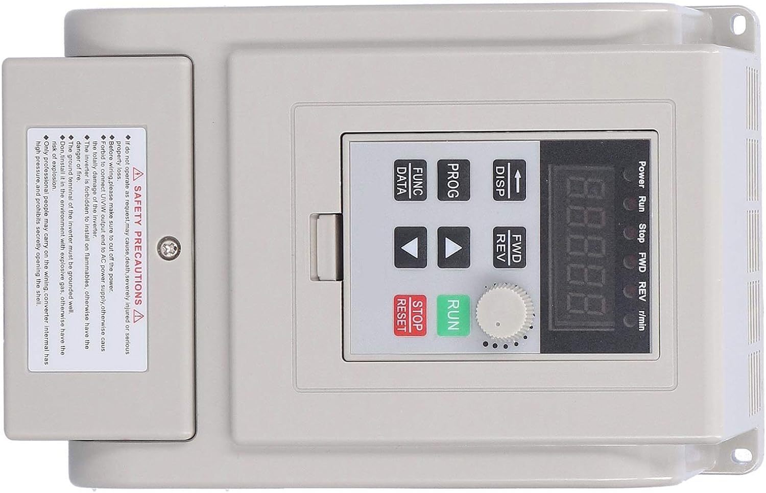 Close-up of Pissente AT5-1500X VFD control panel with digital display and buttons