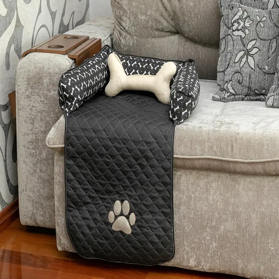 Protetor de Sofá Pet Impermeável, Microfibra Matelada, Grande e Pequeno, Com Zíper para Lavagem, Almofada Ossinho (Preto, Pequeno)