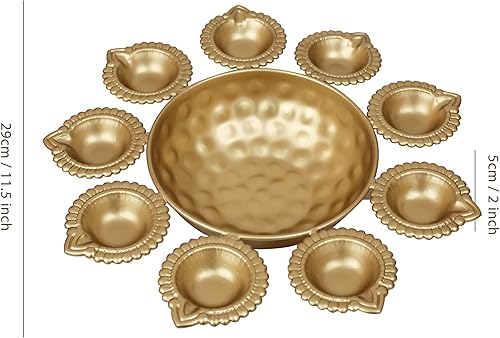 Miniatura 9 de TIED RIBBONS Urlis para decoración india  Hierro, 11.5 pulgadas  Juego de 2  Diya Shape Flower Decorative Urli Bowl para Diwali  Cuenco Urli con