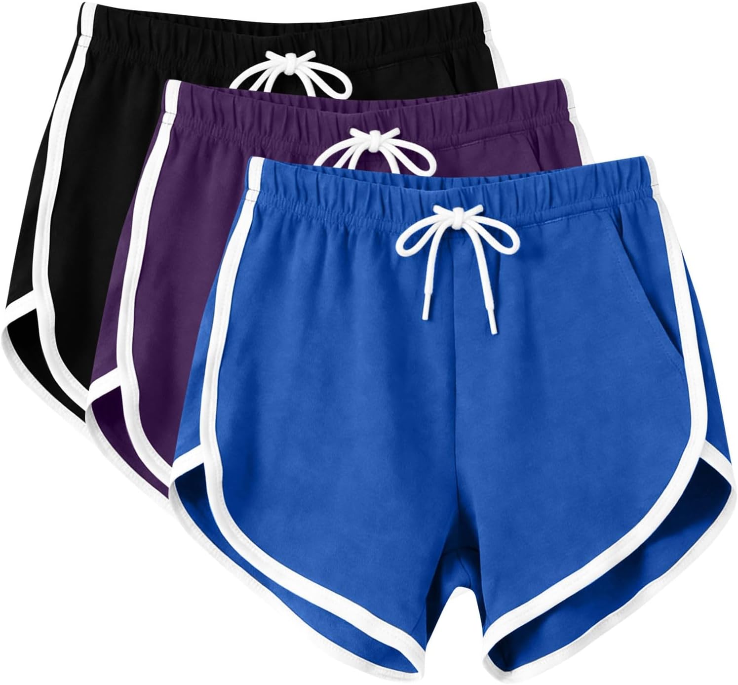 Womens 3-Pack High Waist Sweat Shorts, Workout Gym Yoga Running Shorts with Pockets, Comfy Casual Sleep Lounge Wear
