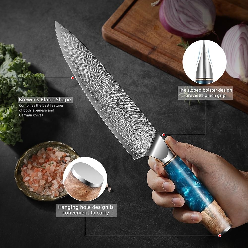 Kitchen Knife Sets, 5PCS Damascus Steel Kitchen Knives Set Stainless Steel Chef's Chinese Style Vegetable Filleting Fruit Cleaver