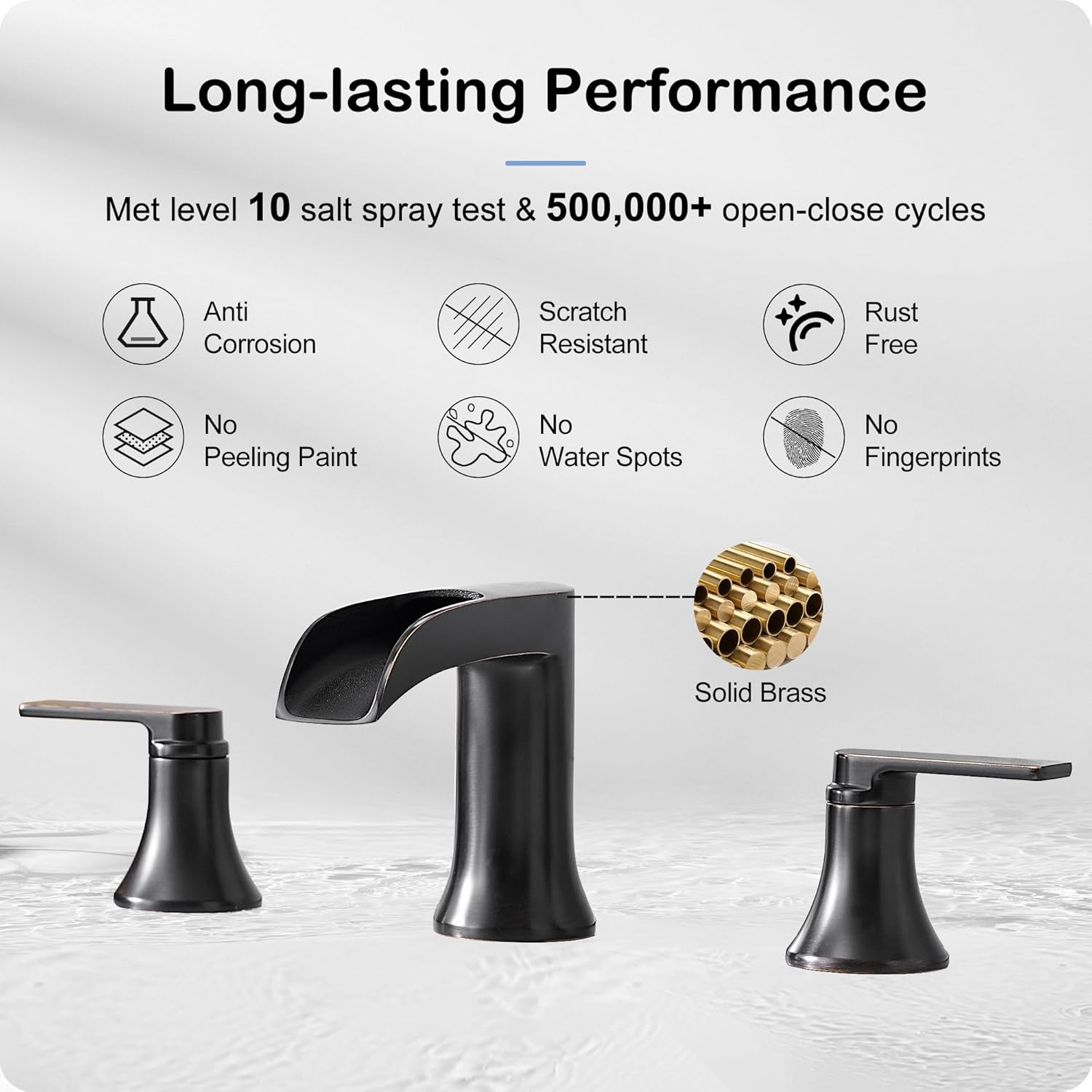 Oil Rubbed Bronze Faucet Bathroom Brass Waterfall Bathroom Faucet 2 Handle 8 Inch Widespread Bathroom Sink Faucet, Vessel Sink Faucet Oil Rubbed Bronze Brass Tall Bathroom Faucet Waterfall 1 Hol