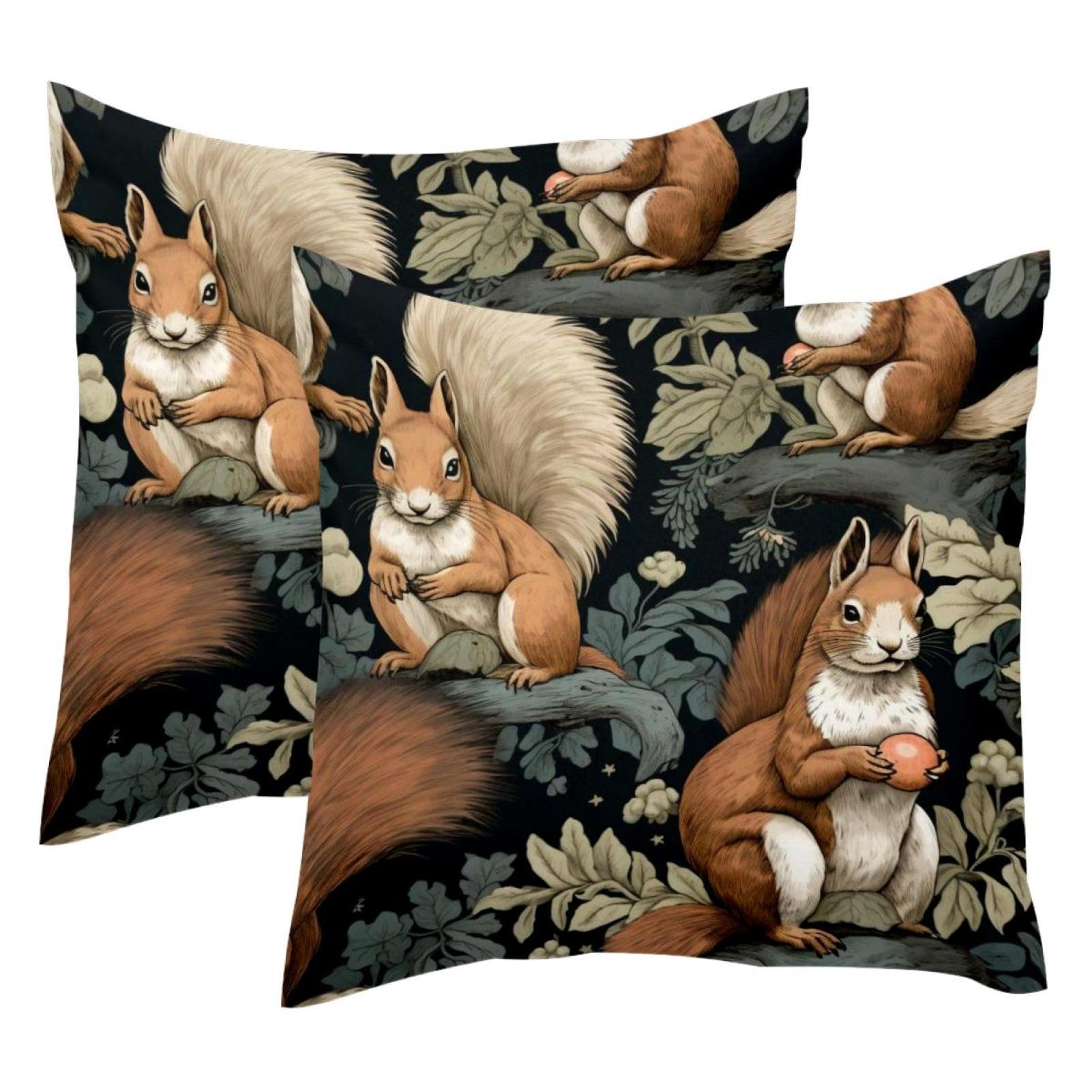 Housse de coussin en velours motif écureuil 50x50 cm, lot de 2 taies douces