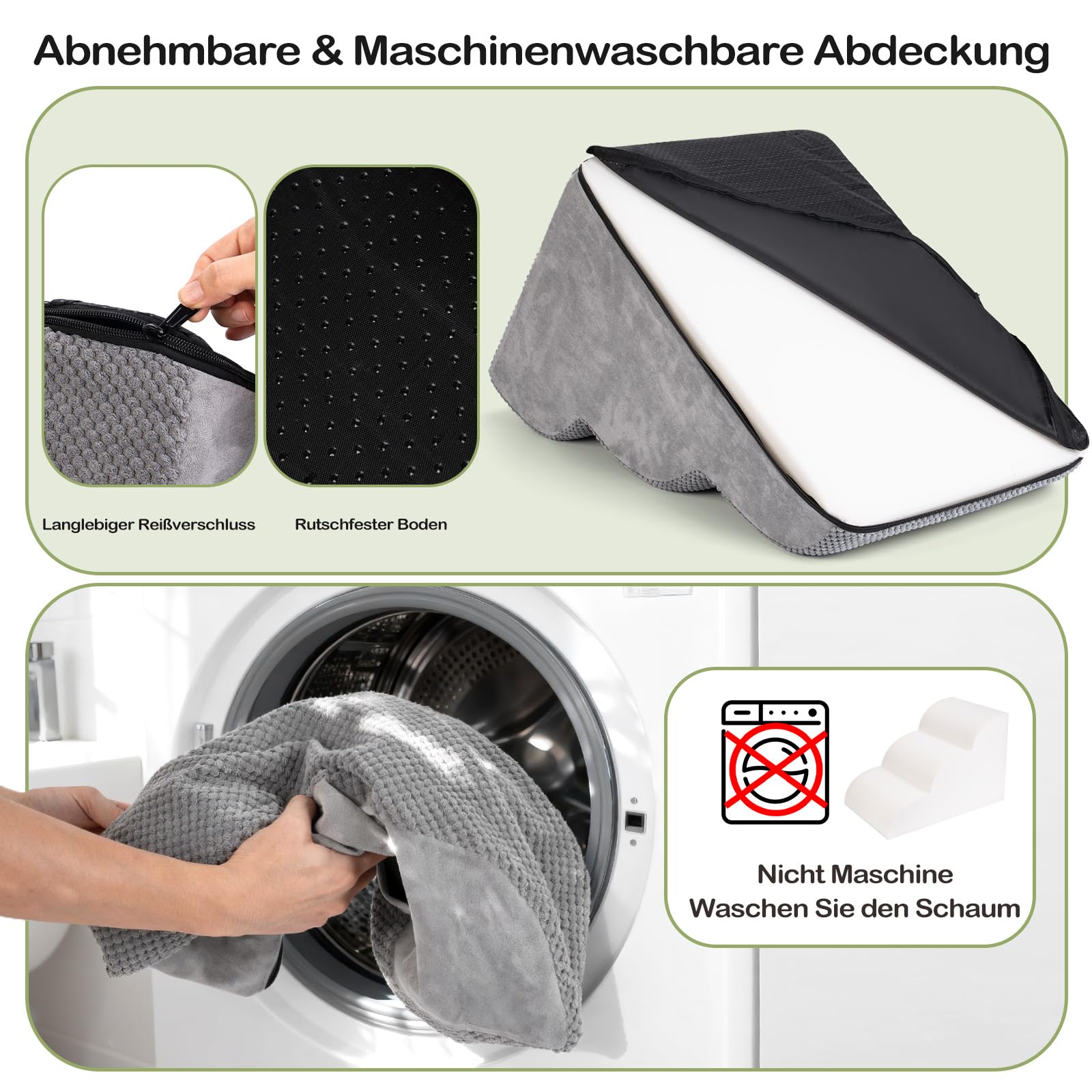Hundetreppe für Kleine Hunde 40cm, 30D Hochdichter Schwamm Hundetreppe, Haustiertreppe für Bett Sofa mit Waschbarem Bezug und Rutschfestem Boden, 40x60x40cm, 3 Stufen, Grau