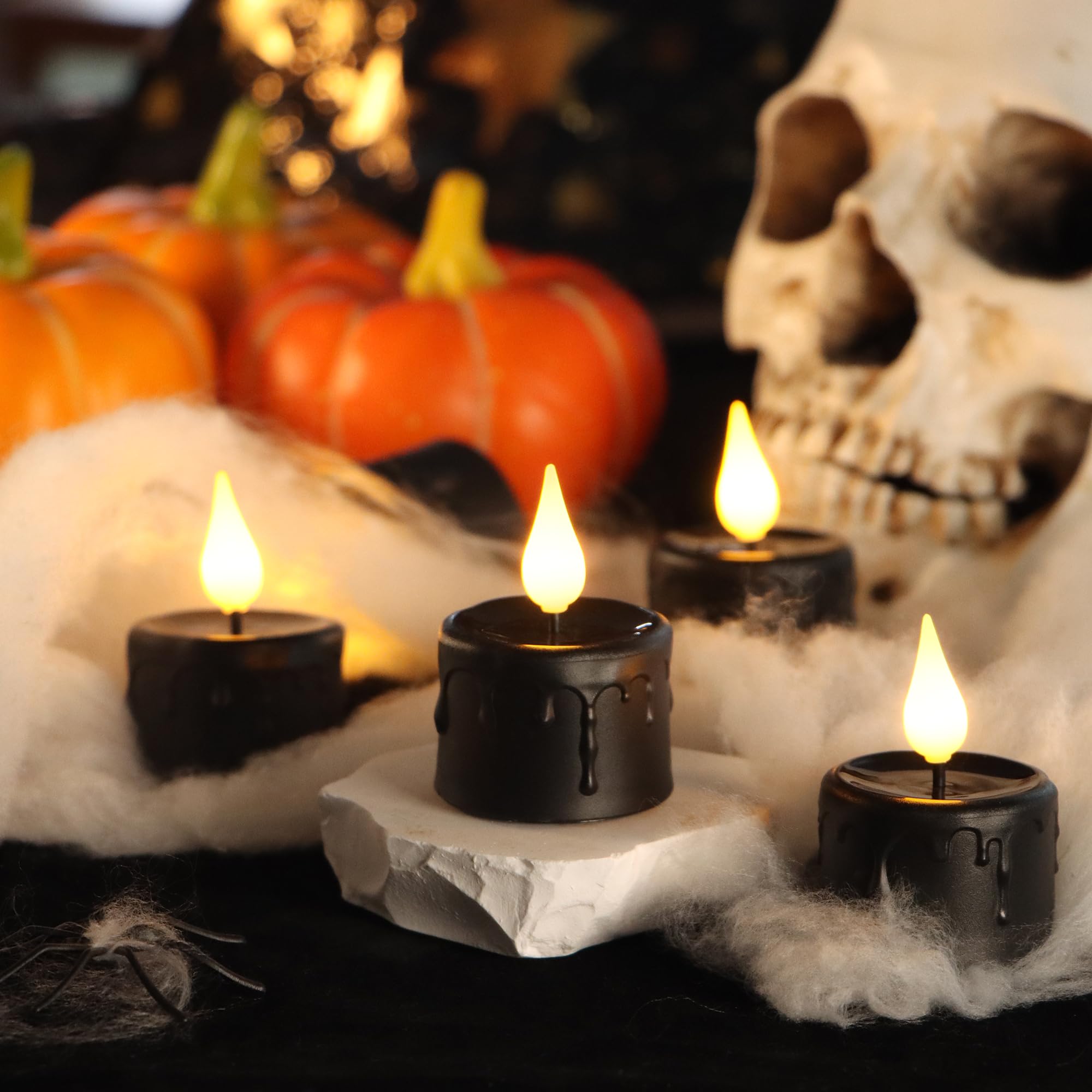 Daord 6 velas LED recargables sin llama negras para decoración de vacaciones, decoración de fiestas temáticas (negro)