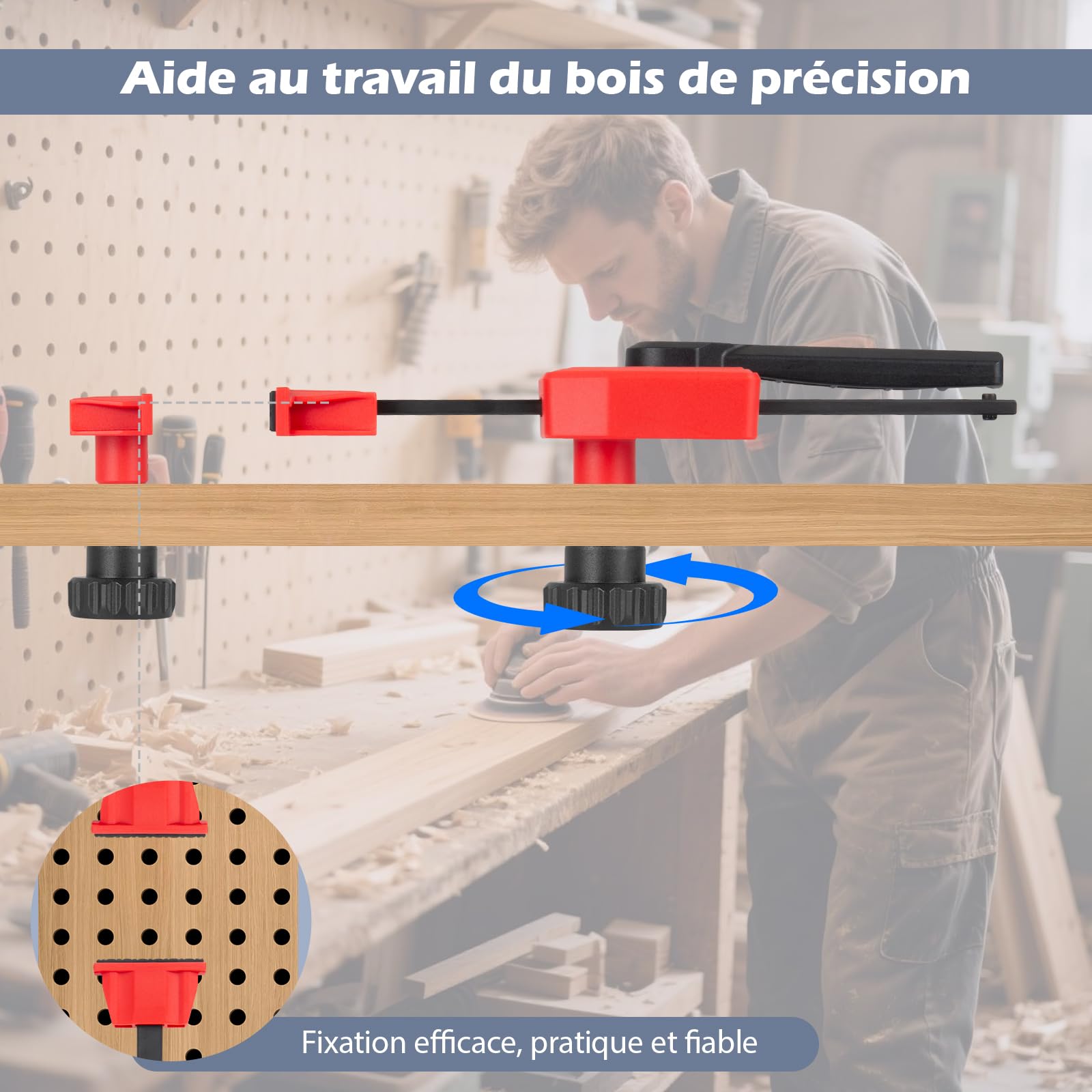 Lot de 2 pinces de serrage pour établi de table, serre-joint à serrage rapide pour établi de travail du bois, pour sculpture sur bois, fraisage, meulage, 20 mm de diamètre