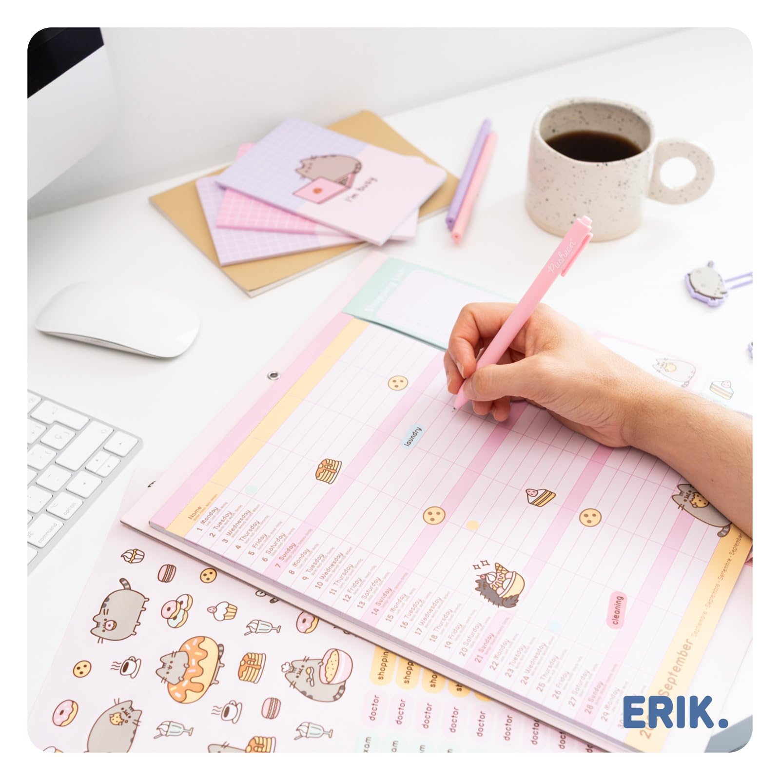 Calendrier Magnétique Frigo Pusheen – Septembre 2025 à Décembre 2026 (16 Mois), 30x30 Cm, Avec Stickers Et Notes Adhésives - 3