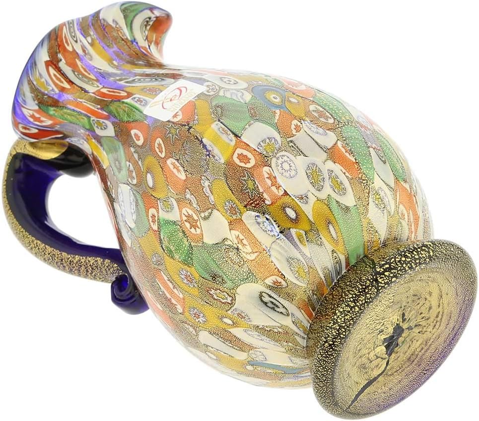 Glass Of Venice Murano Glass Millefiori Gold Art Glass Pitcher/Carafe - Cobalt Blue