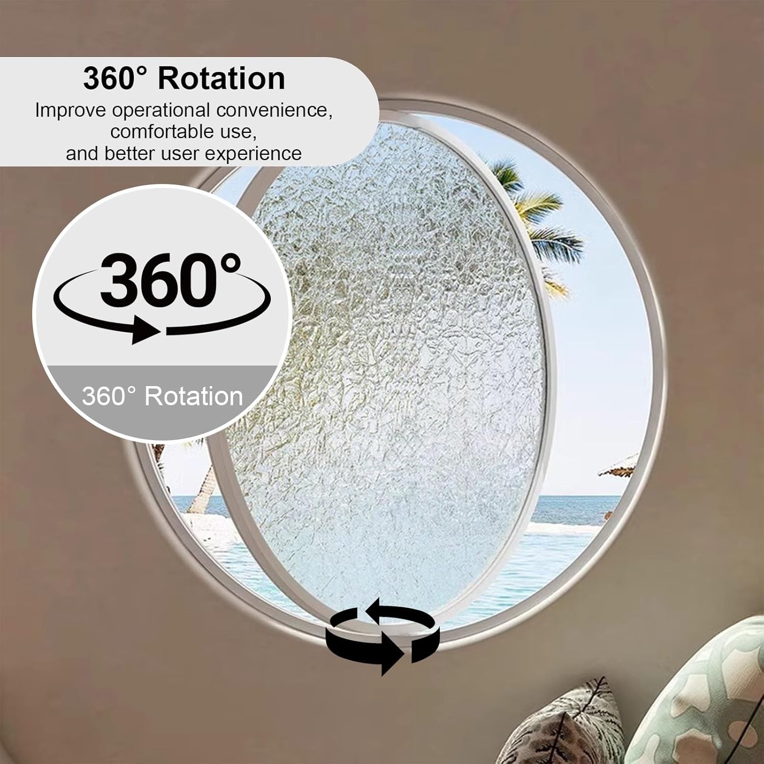 Shed Windows Round Rotating Windows That Open 360° Around Tempered Glass House Window for Attic, Kitchen, Study, Bedroom(White,100cm/39.4in)