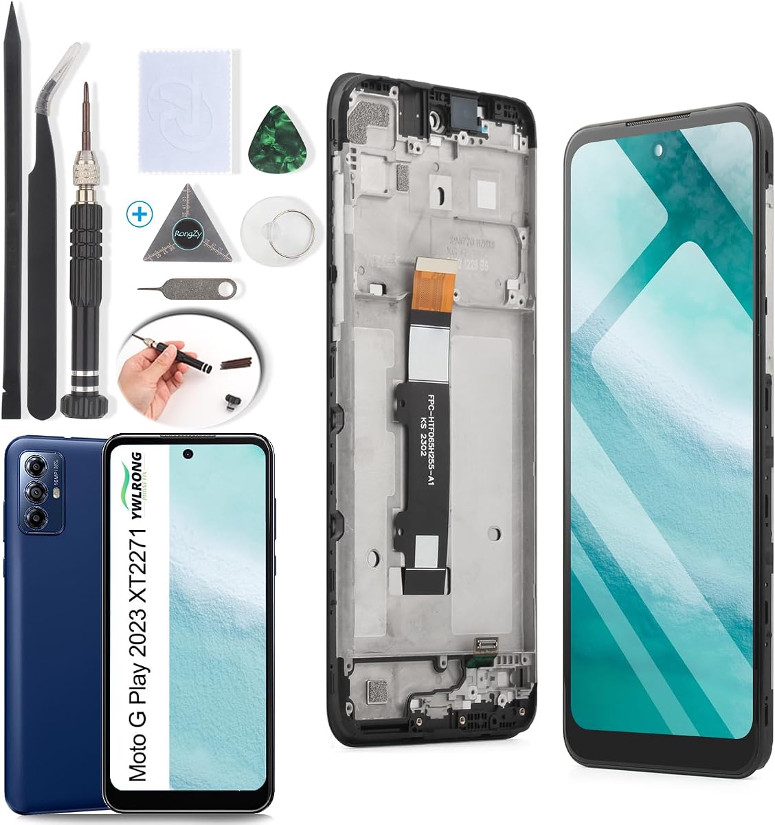 for Motorola Moto G Play 2023 Screen Replacement for Moto G Play 2023 XT2271 XT2271-5 LCD Display Touch Screen Digitizer Assembly with Tools (Black with Frame)