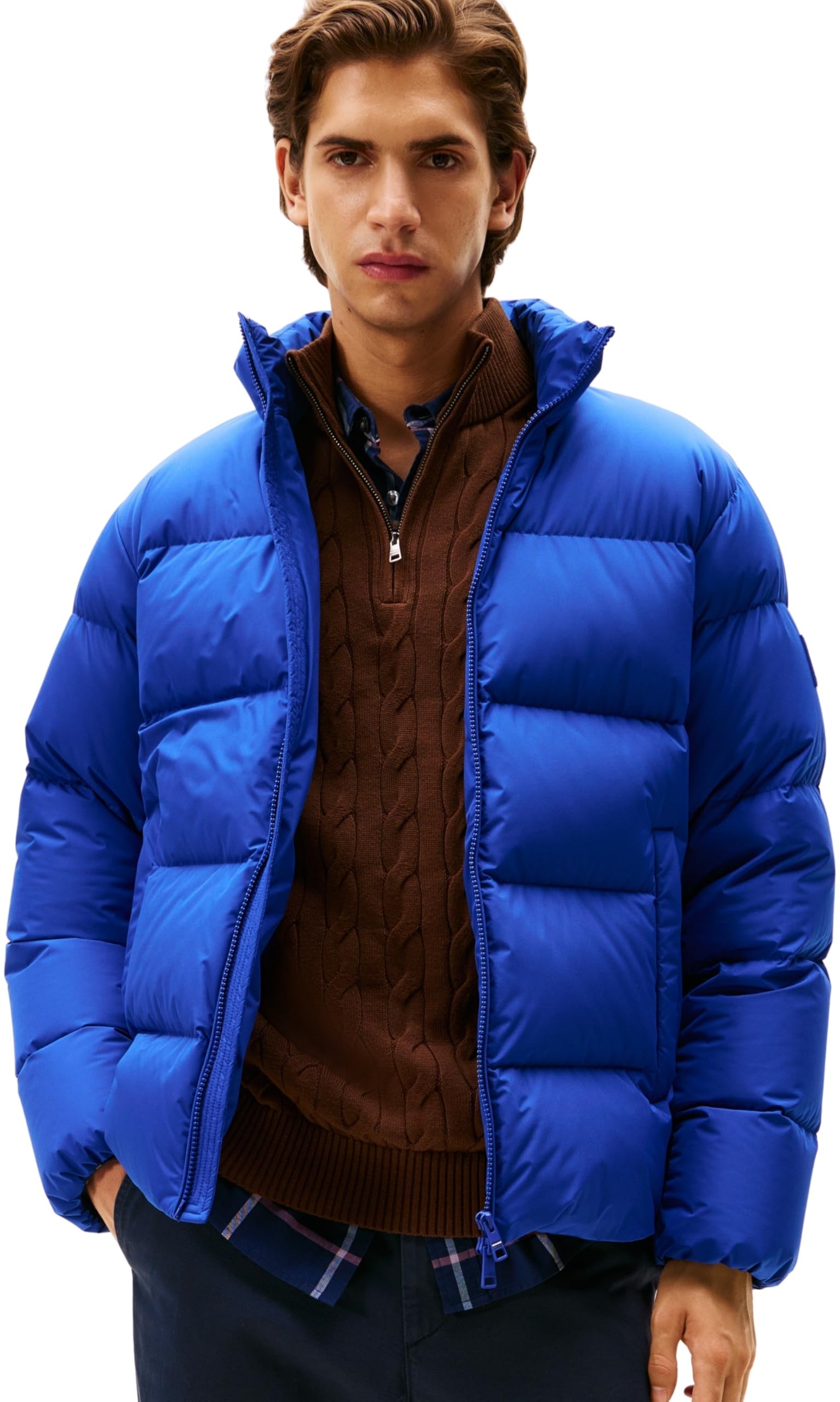 Tommy Hilfiger Men’s Down Puffer Jacket with Stand Collar, Blue (Wedge Blue), S