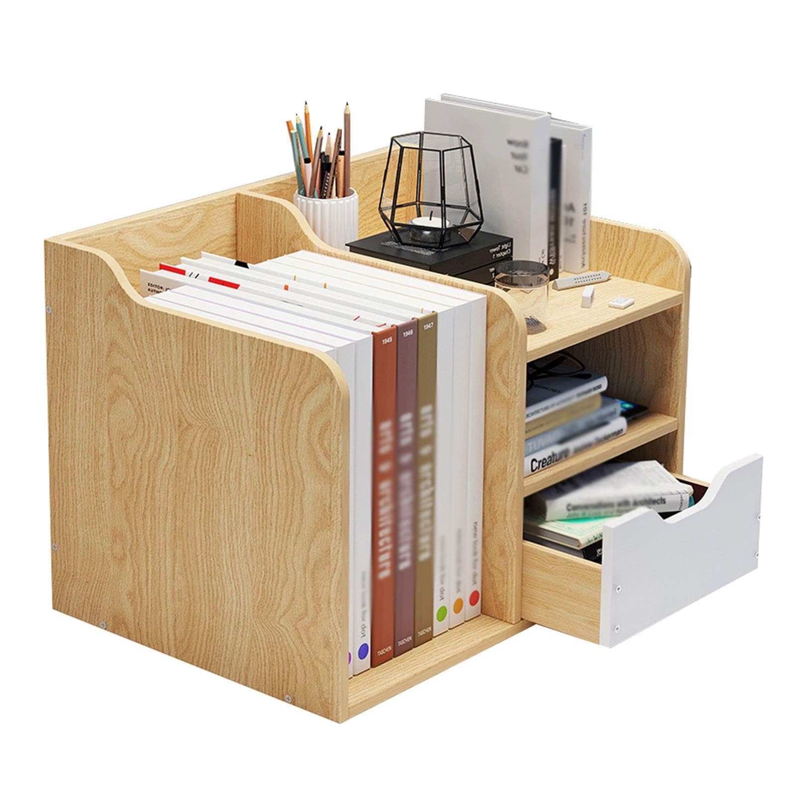 Bibliothèque de bureau avec tiroir, étagère de rangement moderne pour bureau et chambre à coucher, organisateur peu encombrant pour livres et présentoirs
