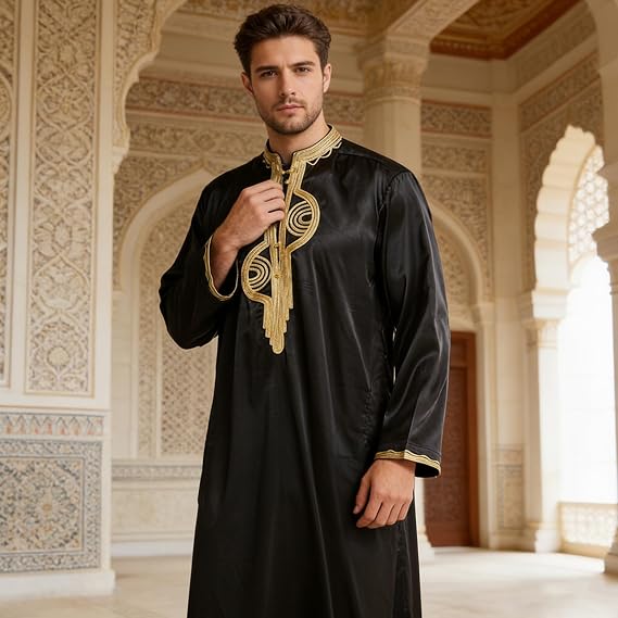 Embroidered Jalabiya Men, Jubba Kaftan Abaya Muslim Clothes for Men