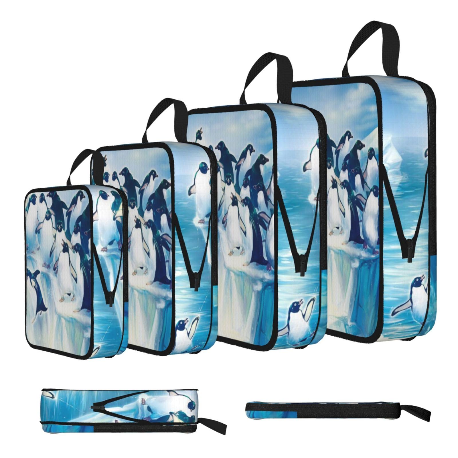 Penguins Print 4 Set Compression Packing Cubes For Suitcases,Expandable Storage Bags Organizers