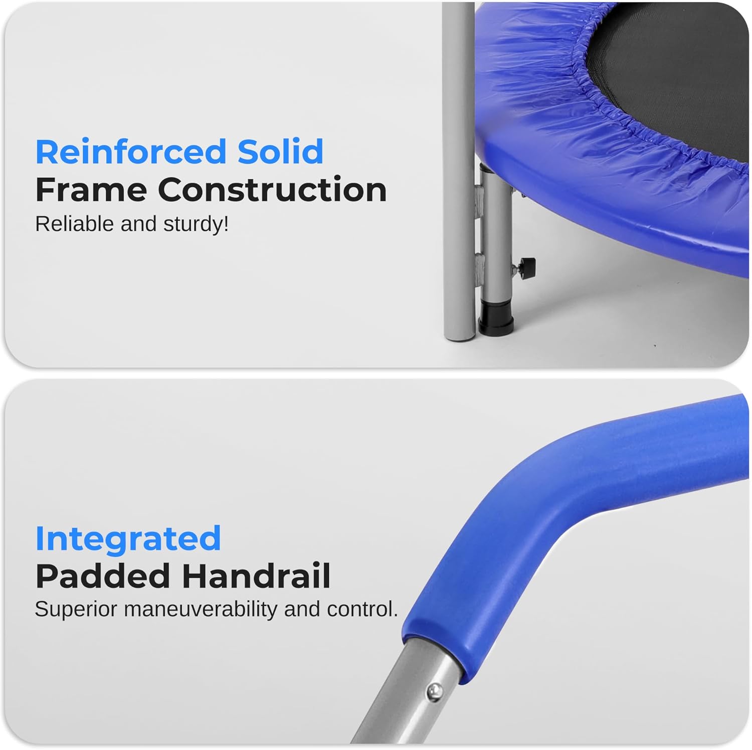 SereneLife 40" Foldable Mini Trampoline for Adults - Compact Fitness Rebounder with Adjustable Foam Handle, Exercise Trampoline with Max Load 330lbs, Indoor/Garden Whole-Body Workout