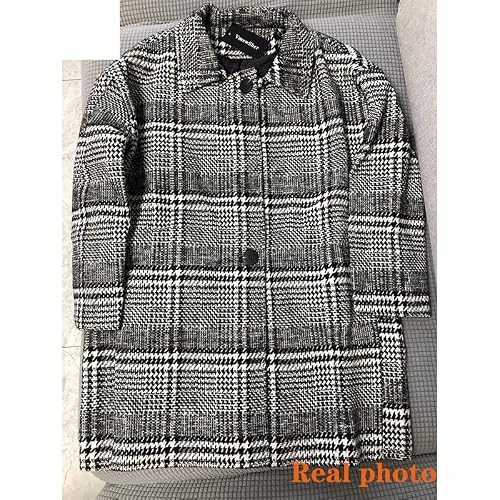 Lang Xu Glass Thicken Plaid Women Wool Coat Winter Loose Single Breasted Long Women Outerwear Office Lady Pocket Coat Gray Thick S #TOP5