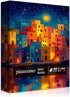 Beach Puzzles for Adults 1000 Pieces, Fantasy Ocean Cottage Jigsaw Puzzles, Colorful Starry Sky Coastal House Landscape Puzzle, Beautiful Coastal House Wall Decor