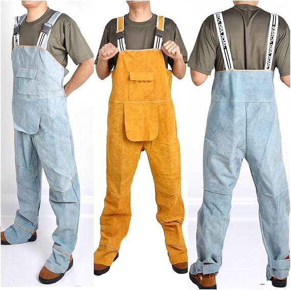 Welding Work Clothing, Welding Clothing Mens Bib Overalls Safety Coverall High Temperature Protective Leather Flame Retardant Repair Welder Strap Pants(Giallo,L)