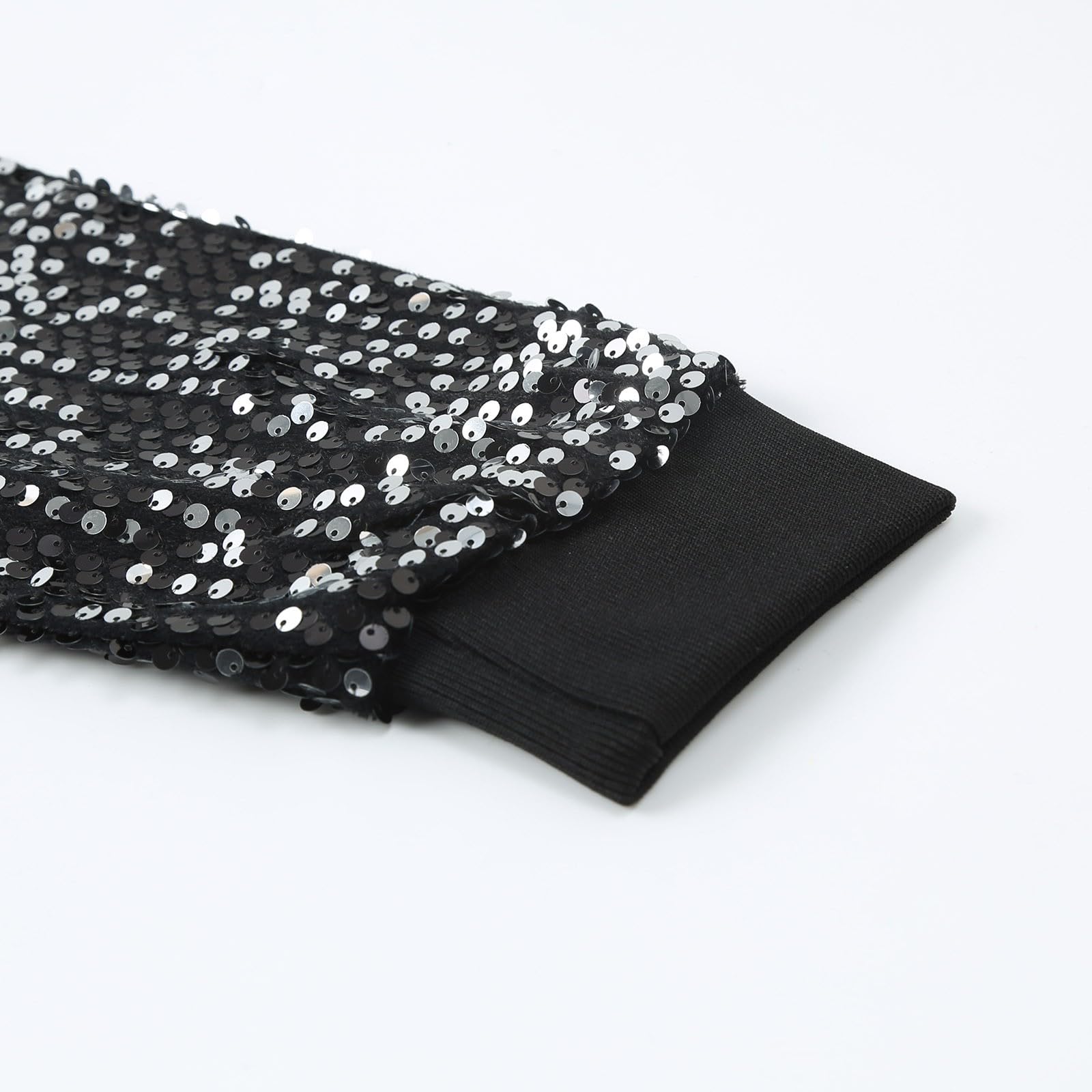 Veste Bomber Paillettes Baseball Homme 70 discothèque fête des années Brillant Pilote Sequins métallisées années Baseball Carnaval Costume homme Blazer paillettes Coupe ajustée Noir doré carnaval