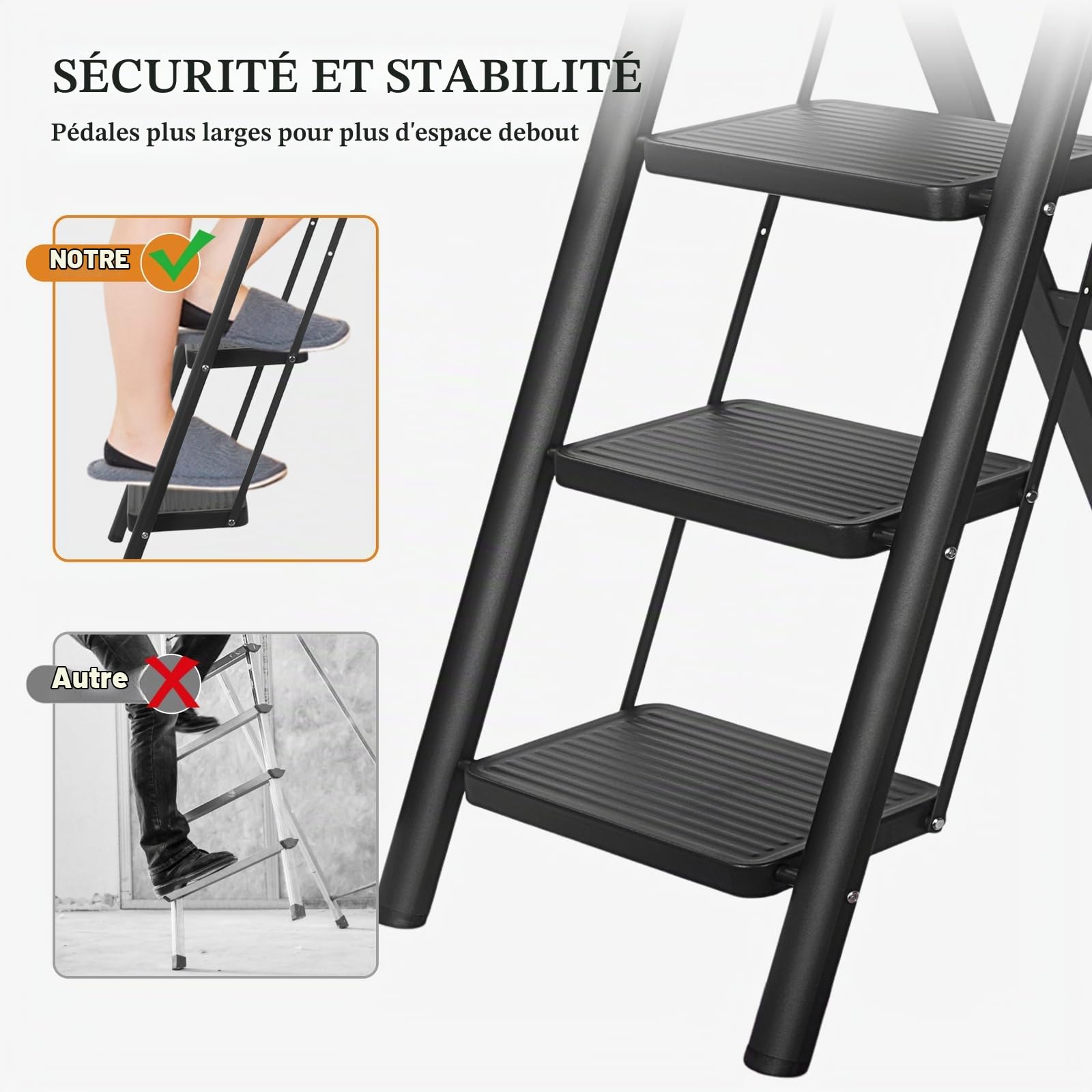 Escabeau 4 Marches Pliable, Marche Pied Pliant avec Pédales Antidérapantes, Échelle pour Maison Cuisine Bureau, Gain de Place, Charge Maximale 150 kg, pour la Maison, Cuisine, Placard et Bureau.