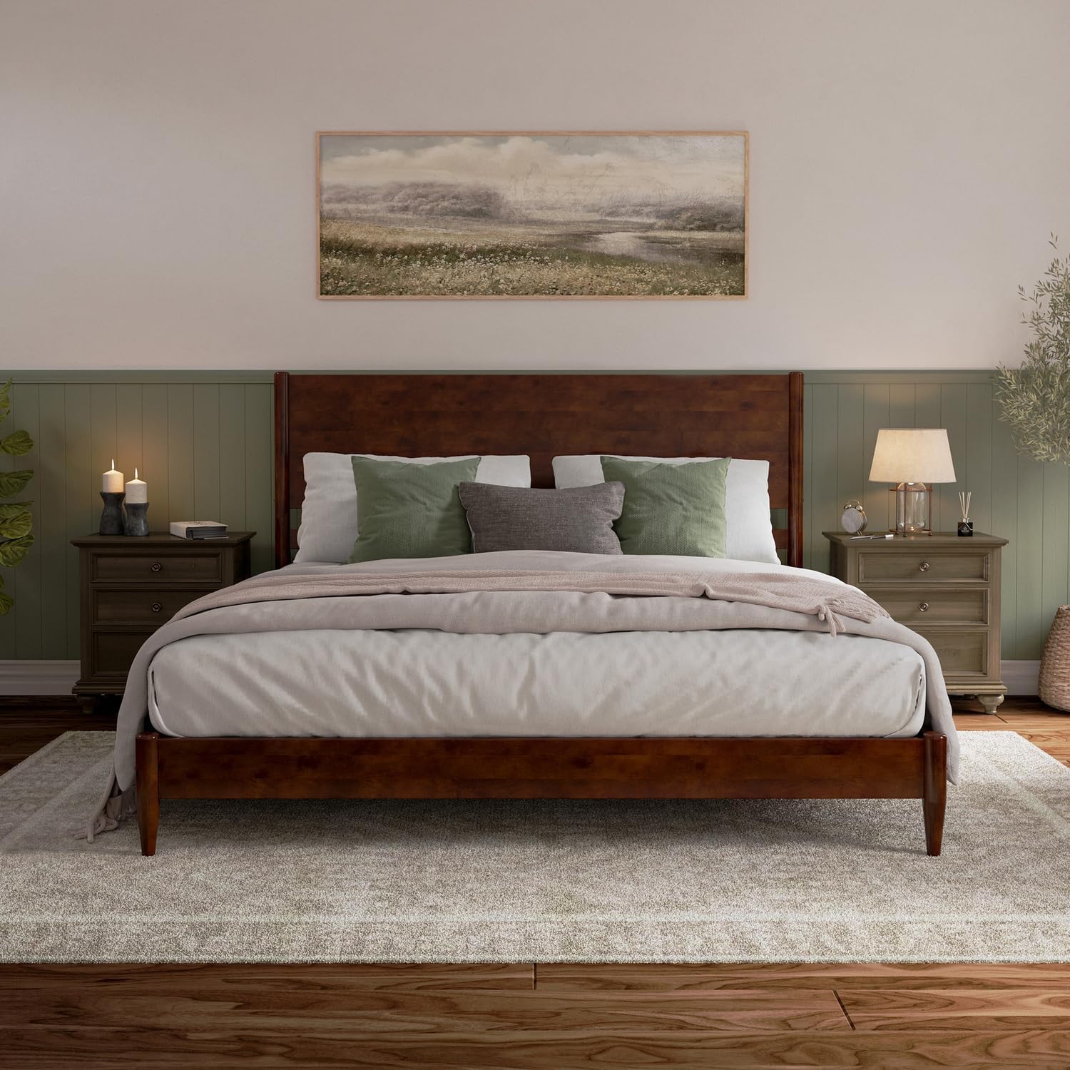 HomeStock Victorian Vibes King Solid Wood Low Profile Platform Bed in Walnut