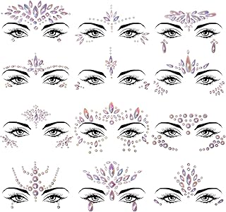 SIQUK 12 Sets Face Jewels Noctilucent Face Gems Luminous Mermaid Temporary Tattoo Stickers Acrylic Face Crystal Stickers for Party Rave Festival