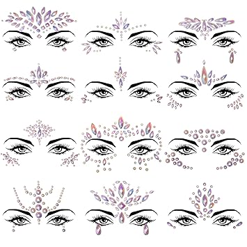 SIQUK 12 Sets Face Jewels Noctilucent Face Gems Luminous Mermaid Temporary Tattoo Stickers Acrylic Face Crystal Stickers for Party Rave Festival