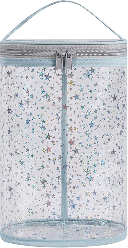 Necessaire cilíndrica transparente de PVC com estrelas RSRSLEII 02 Light Blue