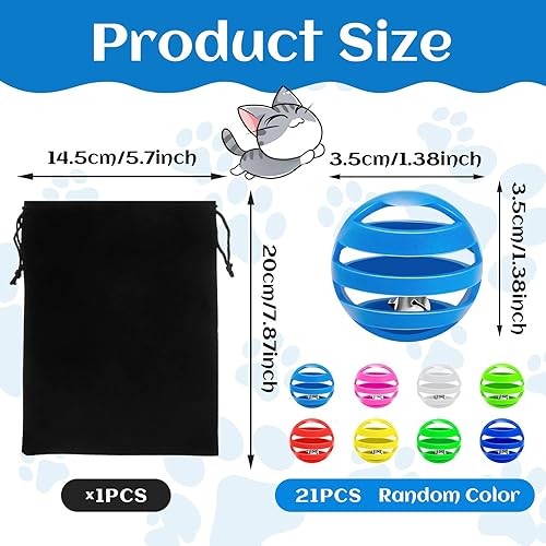 Miniatura 2 de Kasyat 21 bolas de plástico para gatos con campanas a granel dentro de gatito persecución, juguetes de celosía, sonajero con bolsa de cordón de