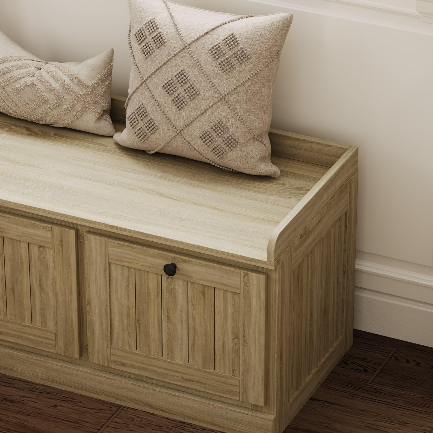 Lovinouse L-Shaped Corner Storage Bench, Entryway Bench with Hidden Space and Shoe Storage, Kitchen Breakfast Nook Corner Banquette Benches for Dining Room, Bedroom, Cloakroom, Oak Color (No Cushion)