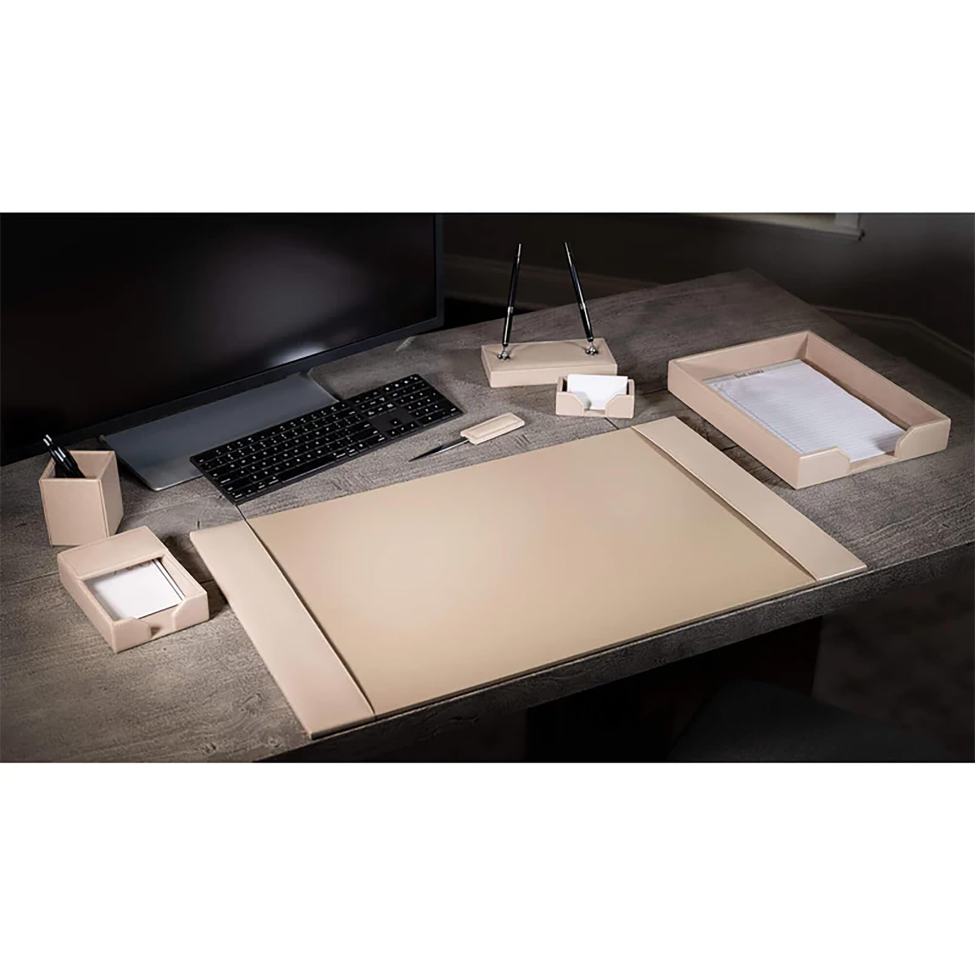 Dacasso Set da scrivania in pelle legata al latte bianco 7 pezzi