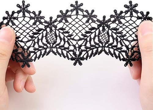 Miniatura 4 de Cinta de encaje negro Venecia bordado de hojas para costura, vestido de novia de boda, decoración del hogar (2.7 pulgadas2.8 in 4.5 yardas)