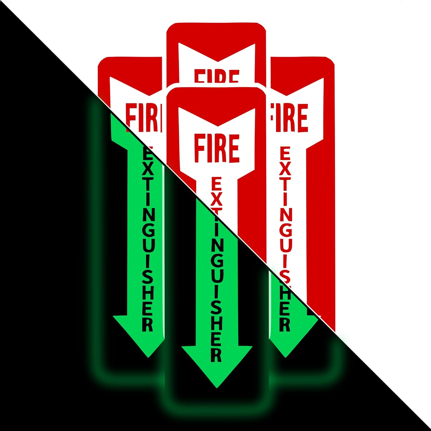 Fire Extinguisher Sign, 4 Pack Of Fire Extinguisher Sticker, Glow In The Dark 18 Mil Thick Durable - Weatherproof Self Adhesive Photoluminescent And UV Protected Safety Signs : Industrial & Scientific
