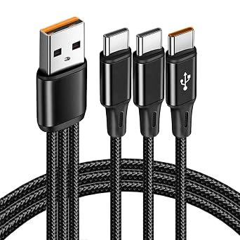 USB C Splitter Cable for Multiple Devices, 60W USB to Multi USB C Charging Cable, 3-in-1 Braided Type C Splitter Charging Cord, Compatible with iPhone 15 16 Samsung iPad MacBook