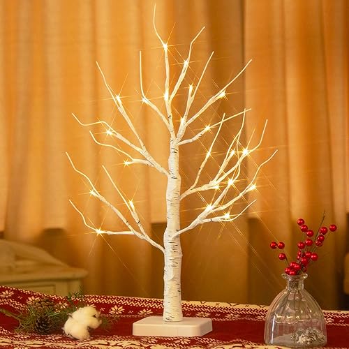 PEIDUO 22" Lighted Birch Tree, 24 LED Warm White Christmas