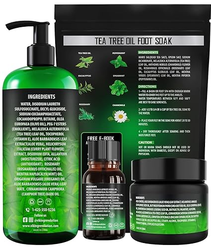 Miniatura 6 de Kit de remojo de pies y spa de pies de árbol de té, aceite de árbol de té con solución extra fuerte para uñas de los pies, bálsamo y gel de baño,