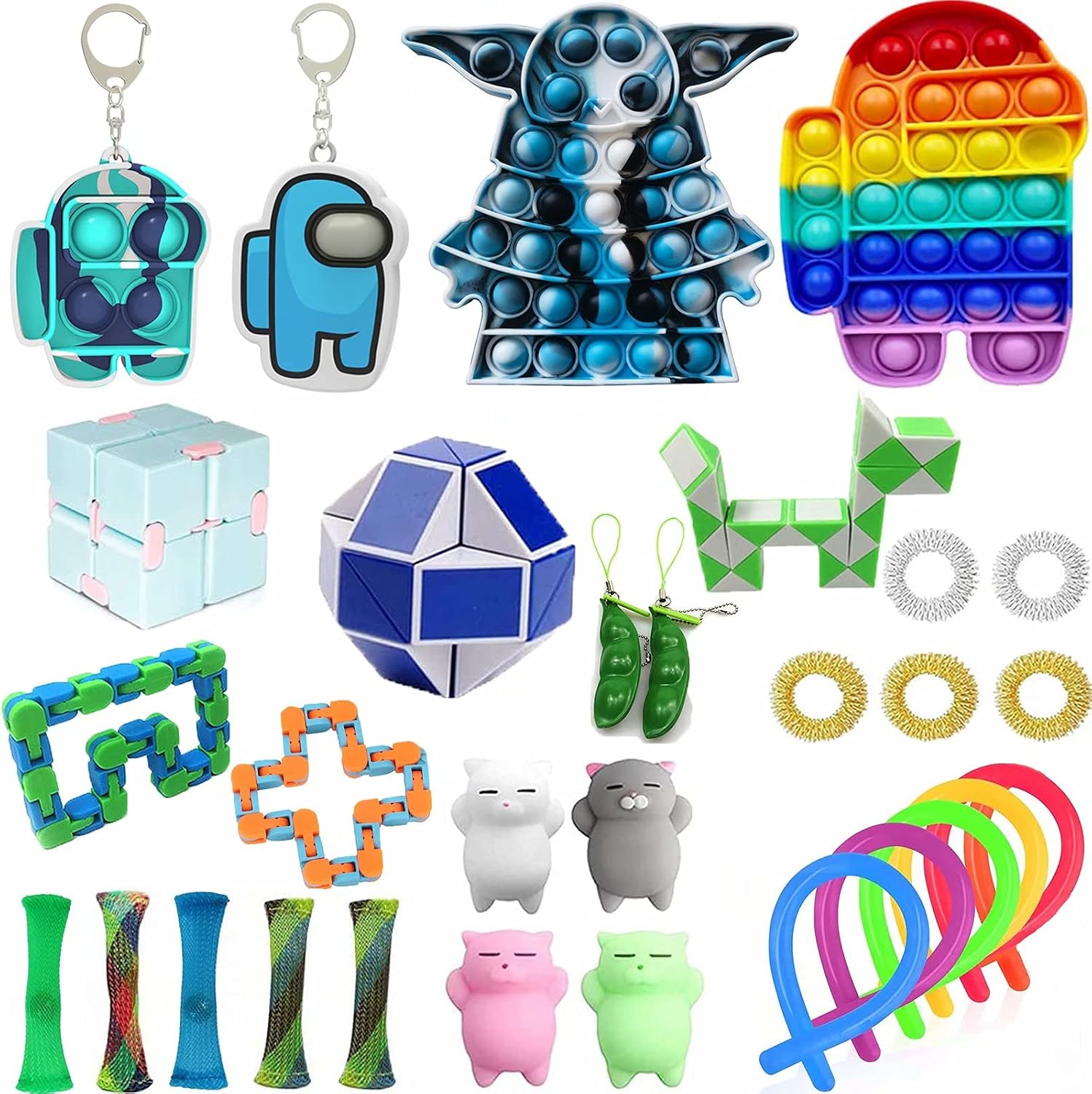 HooYiiok 30 Pack Fidget Toys, Relieves Stress and Anxiety Fidget Pack for Children & Adults, Fidget Toys Set with Push Pop Bubble Simple Dimple for Birthday Party & Classroom Prizes & Carnival